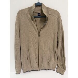 Gap Mens Full Zip Sweater Tan Beige Mock Neck Knit Jacket Pockets Size L